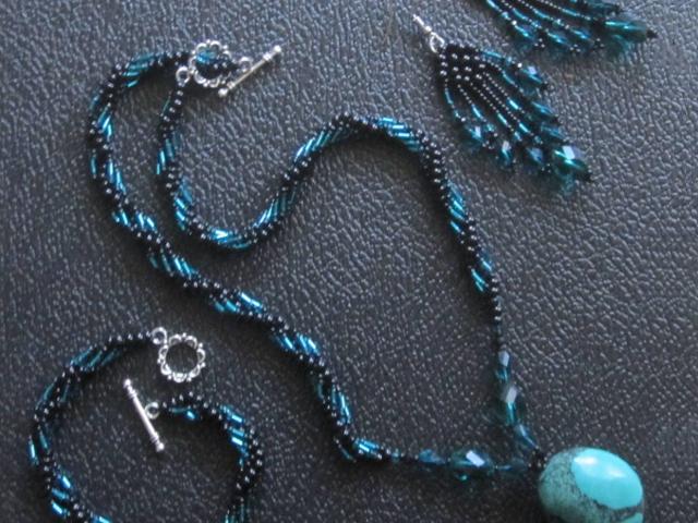 Turquoise - Spiral Stitch Necklace - w/ matching bracelet and earrings