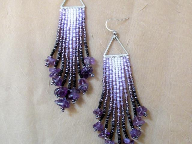 Beaded Fringe Earrings with gemstone chips