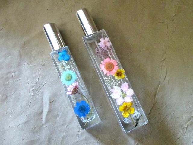 Floral Perfume Bottles, Spray Mister, Tall Square Bottles, Flowers in Resin