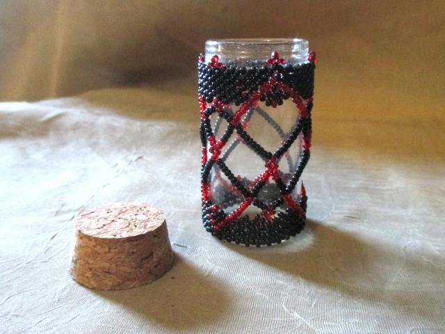 Beaded Jar with Cork - Handmade Bead Wrapped Glass Jar