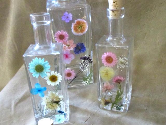 Large Floral Cork Bottle, Decorative Bottle - 8oz and 17oz - Glass Bottle with Dried Flowers embedded in Resin
