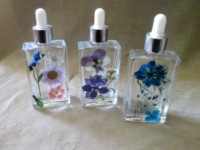 Floral Bottles, w Dropper, Square Bottles, Flowers in Resin