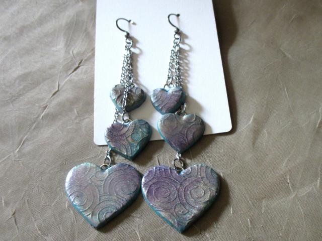 Heart Earrings - Polymer Clay Earrings - Handmade Dangle Earrings