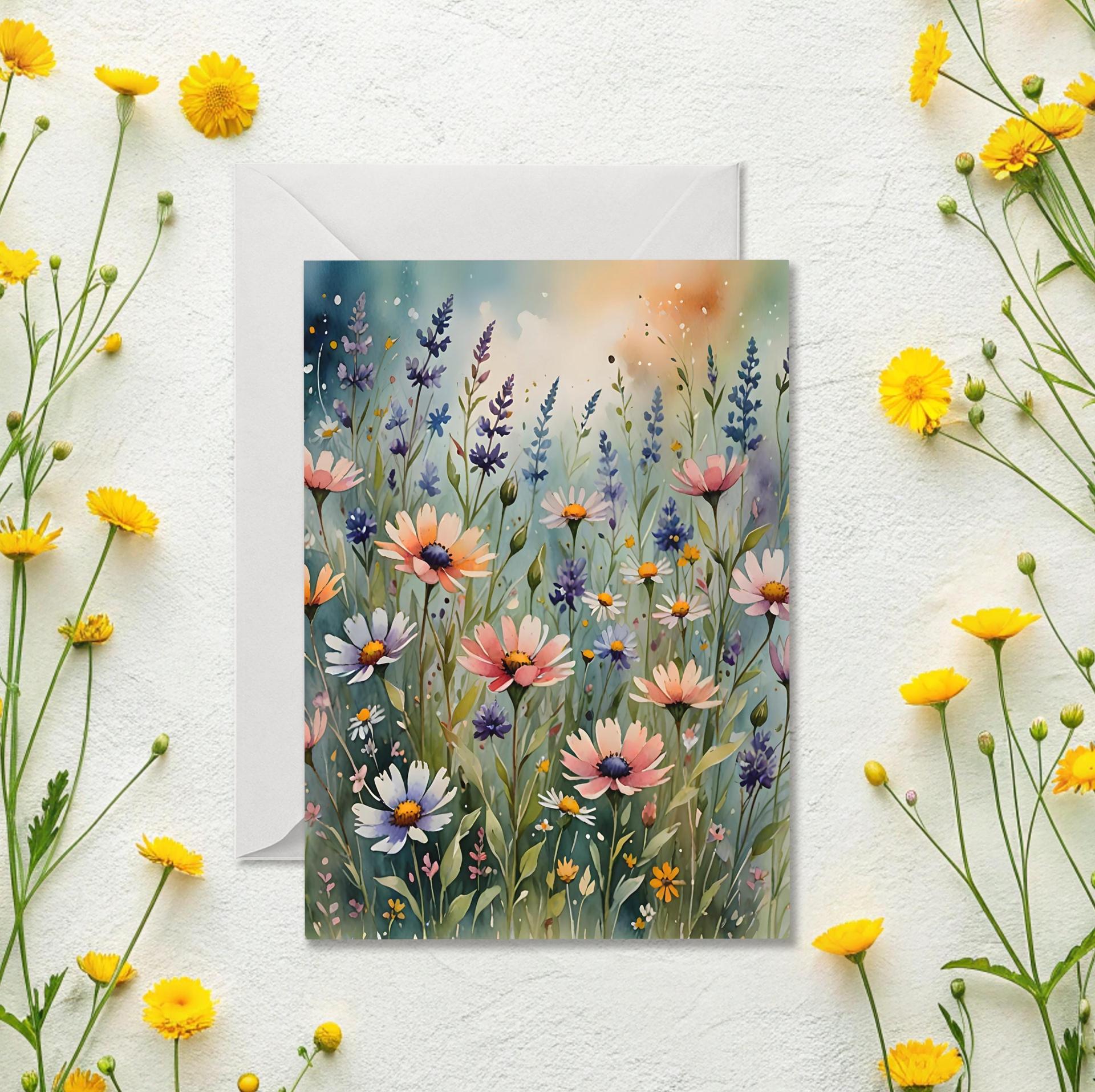 Flowers - Original Art Card - Single Card or Bulk 10 Pack of Gift Cards