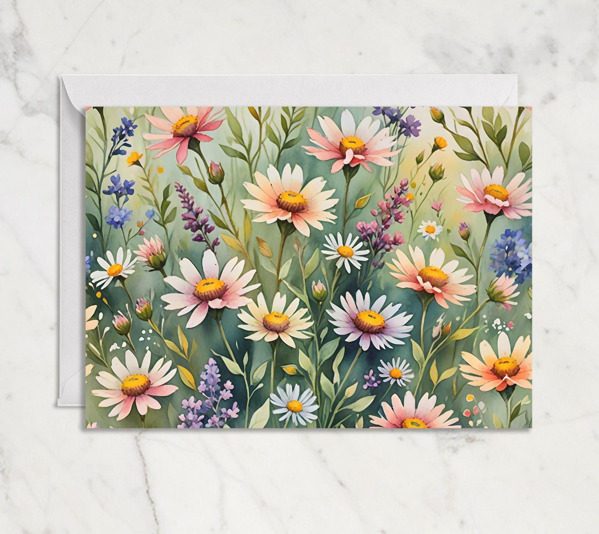 Floral Watercolor Greeting Cards, Set of 3, Blank Inside (5x7 inch)