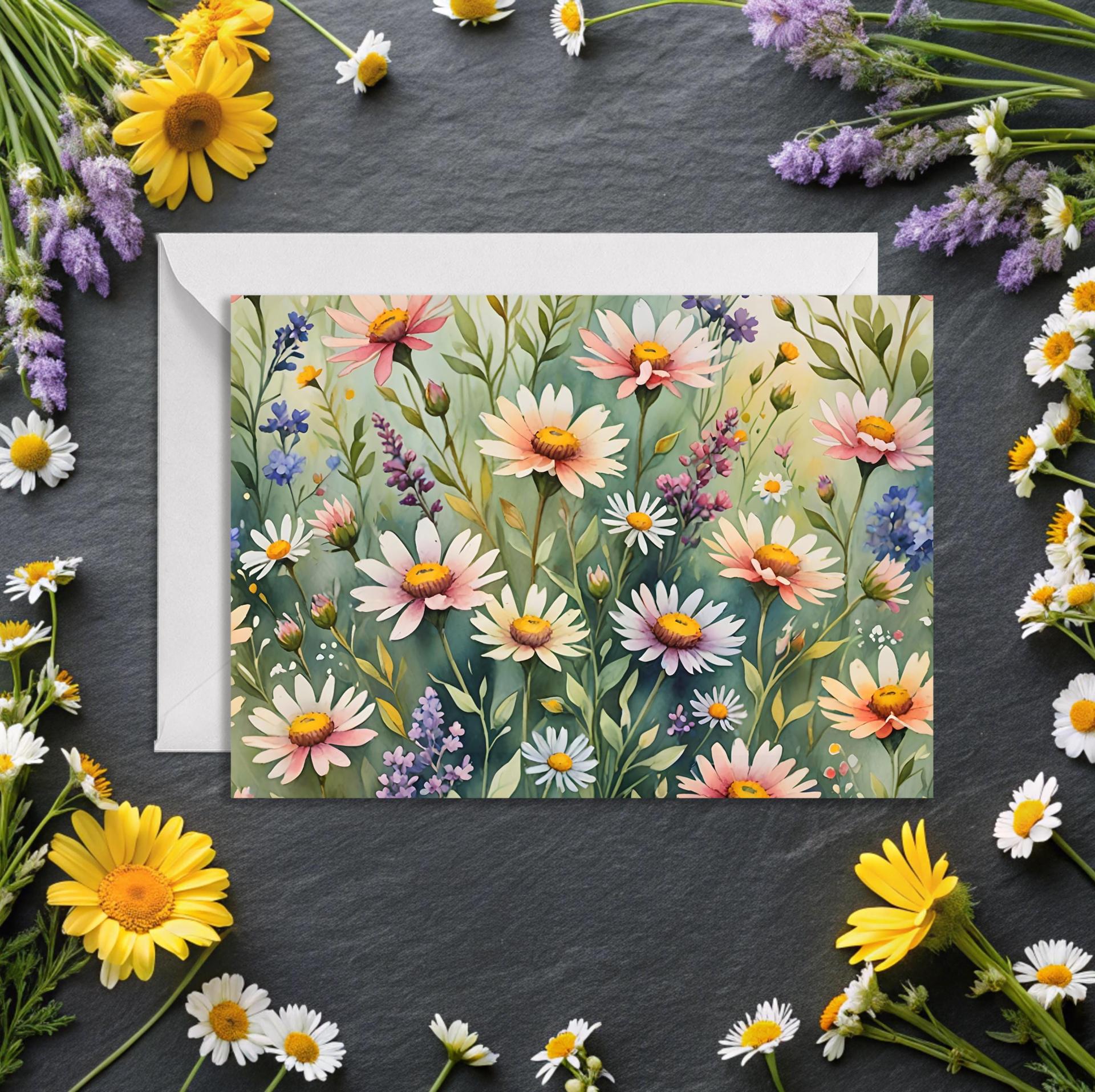 Floral Watercolor Greeting Cards, Set of 3, Blank Inside (5x7 inch)
