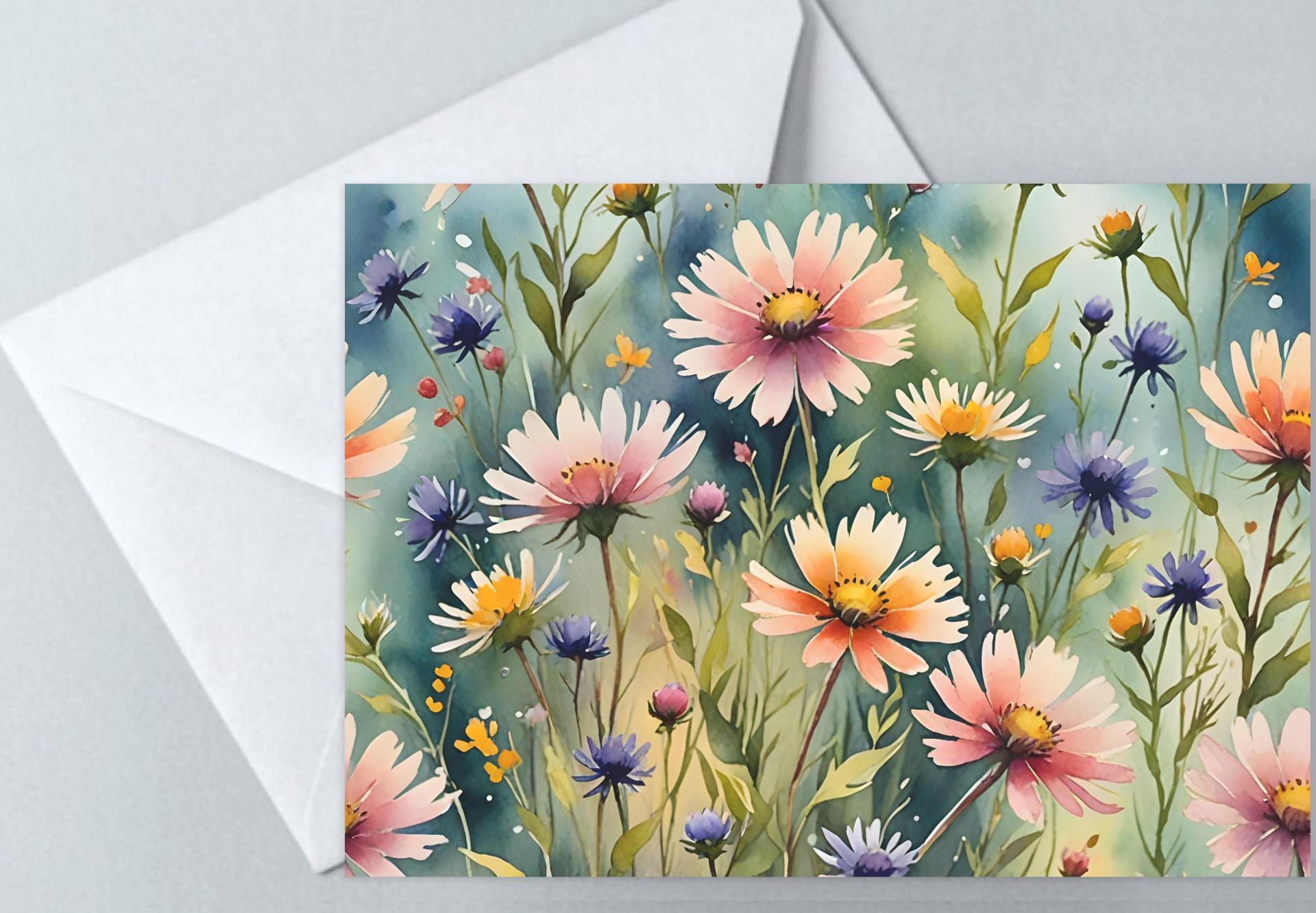 Floral Watercolor Greeting Cards, Set of 3, Blank Inside (5x7 inch)