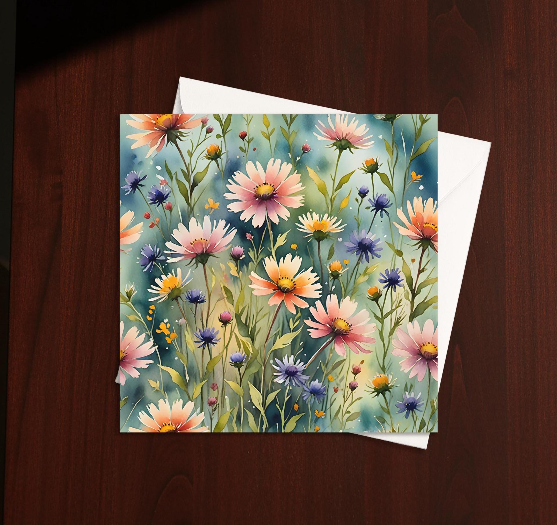 Flowers - Original Art Card - Single Card or Bulk 10 Pack of Gift Cards
