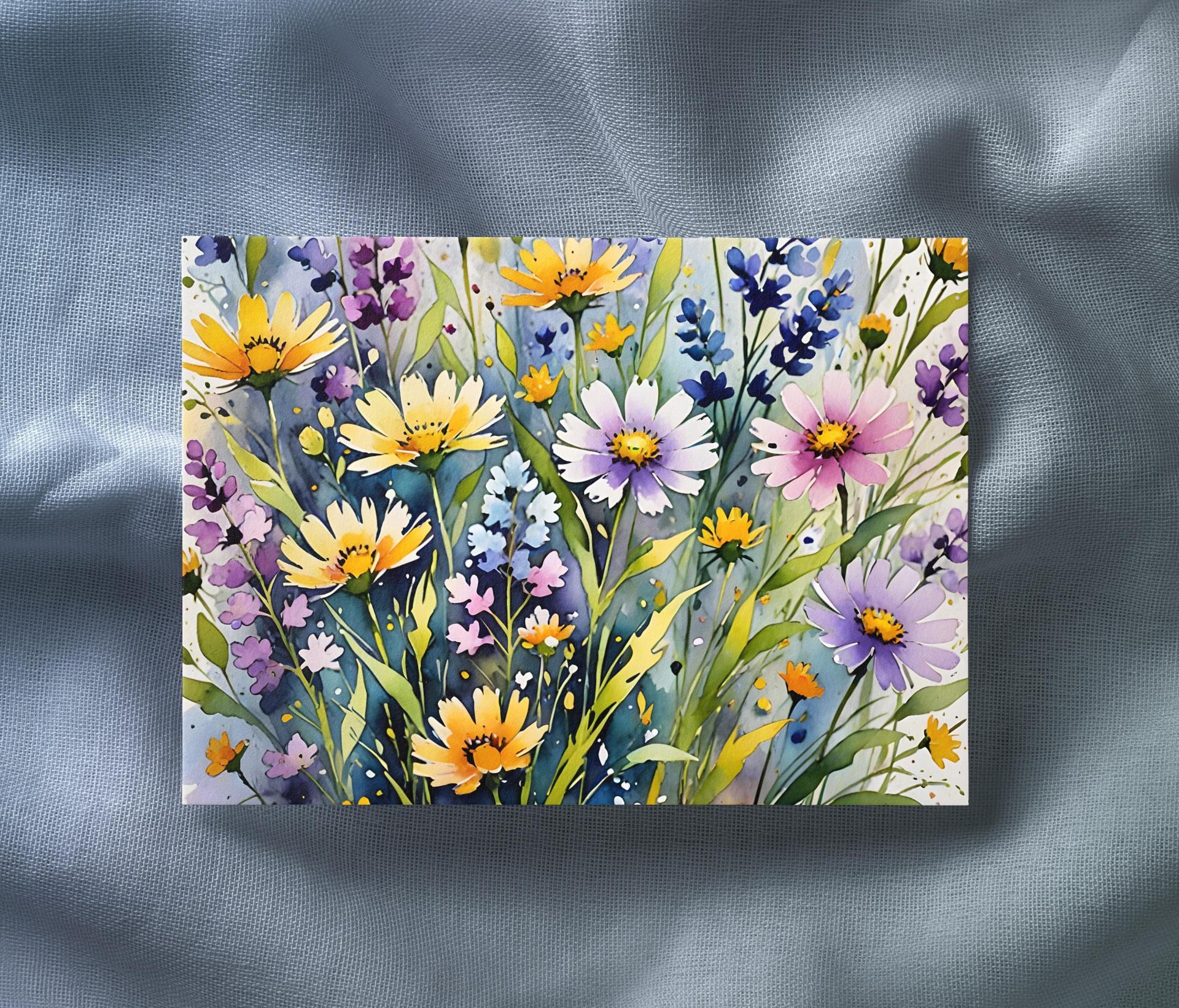 Floral Watercolor Greeting Cards, Set of 3, Blank Inside (5x7 inch)