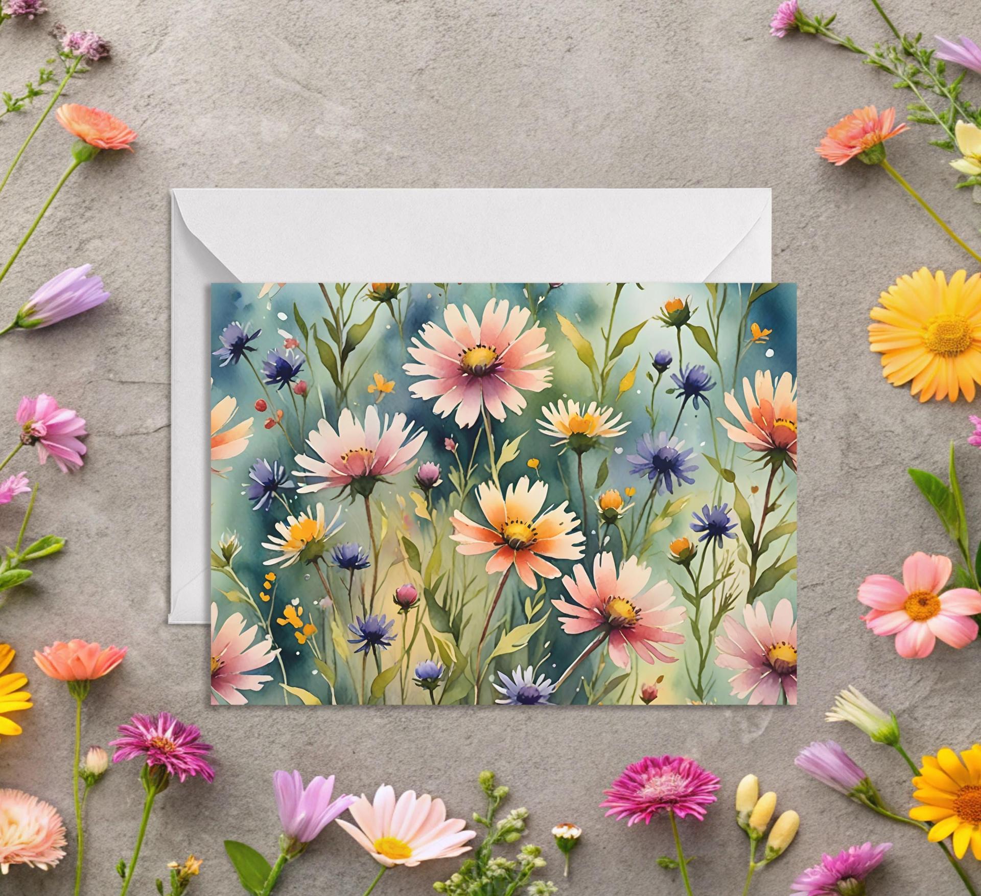 Floral Watercolor Greeting Cards, Set of 3, Blank Inside (5x7 inch)