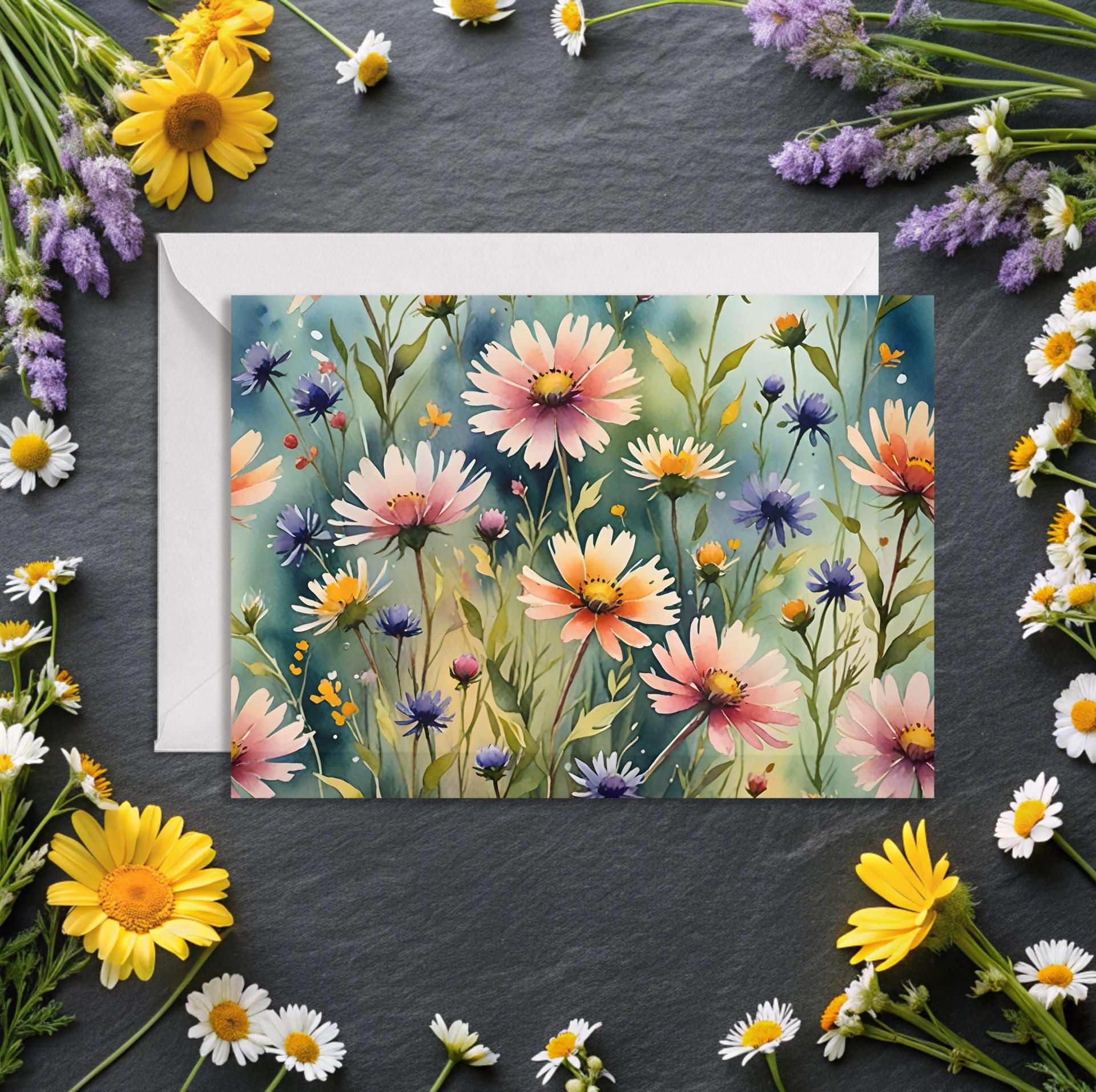 Floral Watercolor Greeting Cards, Set of 3, Blank Inside (5x7 inch)