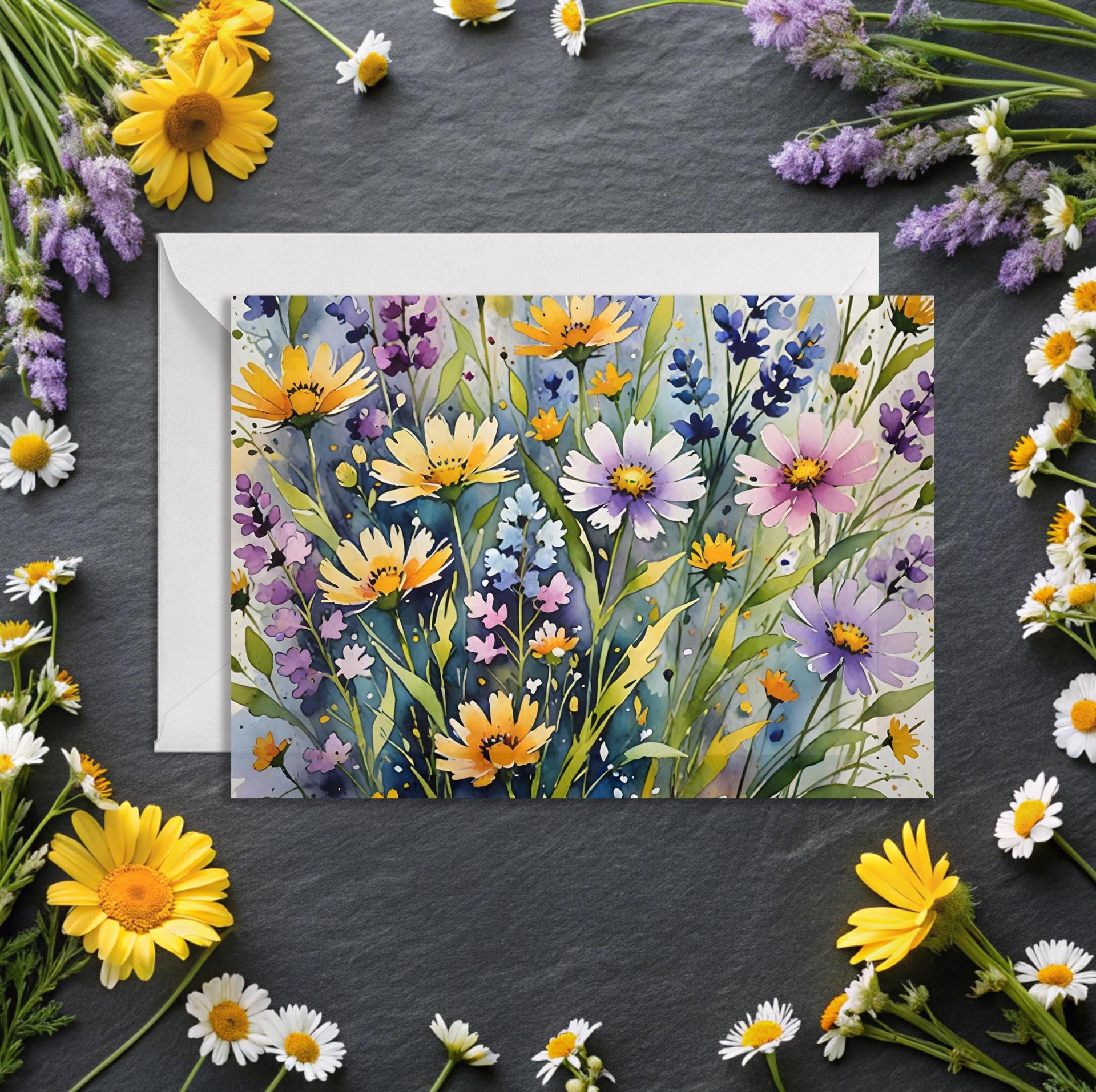 Floral Watercolor Greeting Cards, Set of 3, Blank Inside (5x7 inch)