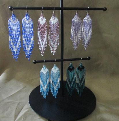 Beaded Fringe Earrings Handmade Beadwork, long seed bead earrings